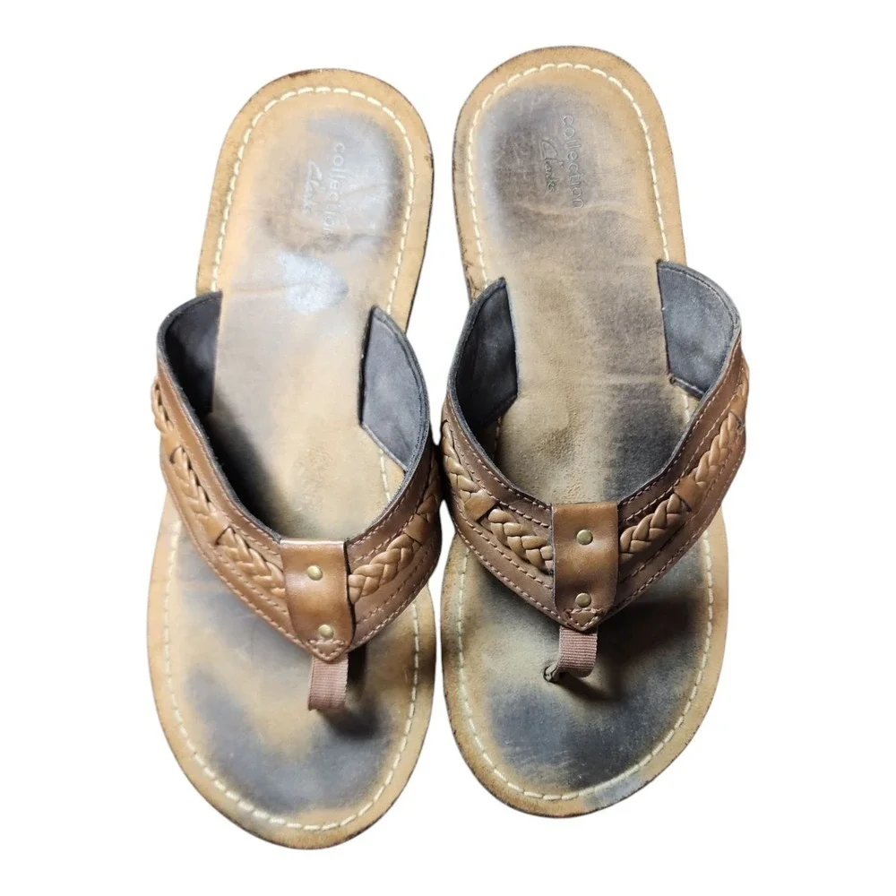 Clarks Comfort Sandals Brown  Flip Flops Women Size 8 - Picture 2 of 9